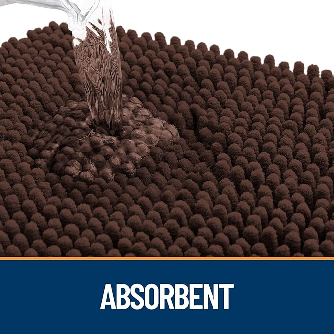 OLANLY Door Mat for Muddy Dog Paws 59x35, Ultra Absorbent Chenille Mud Doormat with Paw Print Design, Non-Slip Washable Doormat for Indoor Entryway, Quick-Dry Pet Bed Mats for Dirty Dogs, Brown
