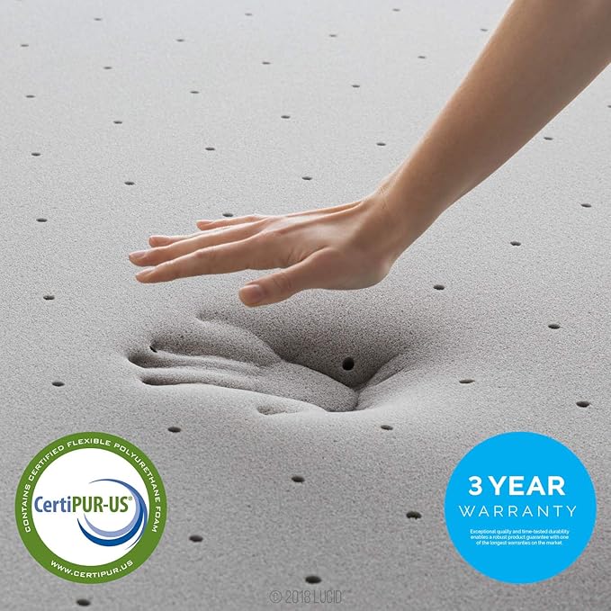 Lucid 4 Inch Bamboo Infused Memory Foam Mattress Topper - Queen Size – Cooling Ventilation – Pressure Relieving Bed Topper - Mattress Pad – CertiPur Certified