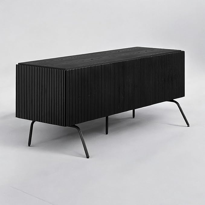 NTC Veil TV Stand with 3 Doors for TVs up to 60’’, Media Console with Vertical Groove Design and Metal Legs, Modern Entertainment Center for Living Room and Bedroom, Effortless Assembly, Burnt Black