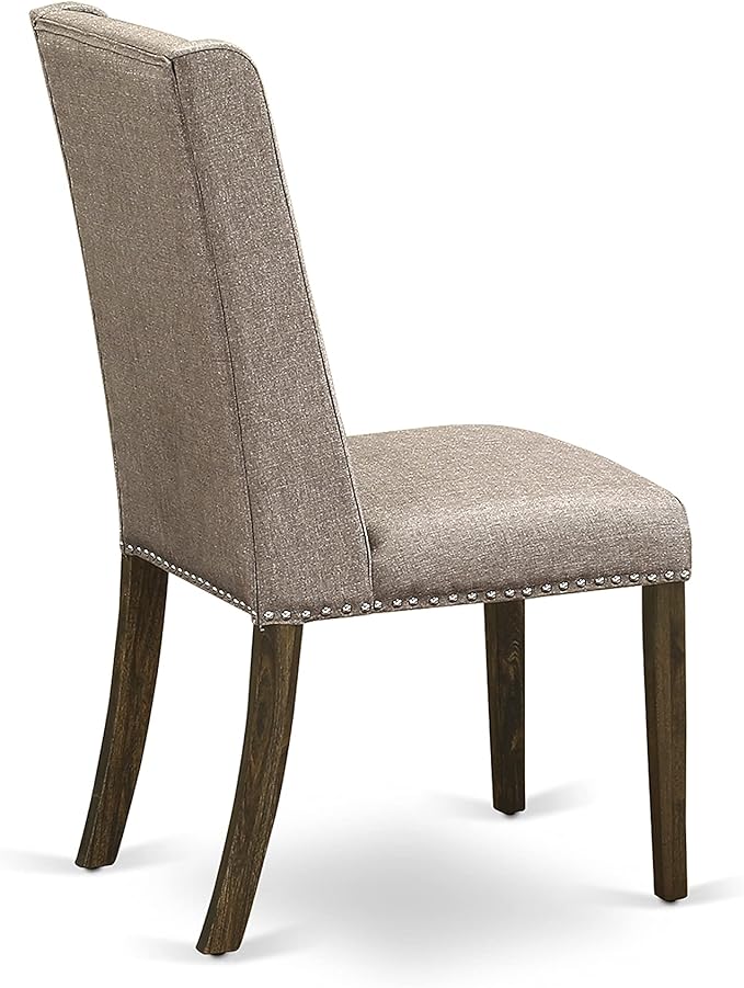 East West Furniture X727FL716-7 7 Piece Dining Set Consist of a Rectangle Dining Room Table with X-Legs and 6 Dark Khaki Linen Fabric Upholstered Parson Chairs, 40x72 Inch, Multi-Color