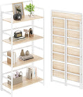No Assembly Folding Bookshelf, 4 Tiers Collapsible Book Shelf for Home Office, Vintage Wood Foldable Bookcase Storage Organizer for Living Room Bedroom (Beige)