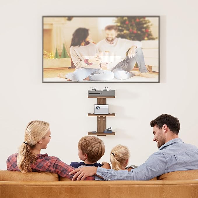 WALI Floating TV Shelves for Wall, Projector Shelf Holds Up to 22lbs, Wooden Wall Mounted Shelves for DVD Players, Cable Boxes,Game Consoles, Living Room Decor Accessories (CS303N), 3 Shelf, Wood