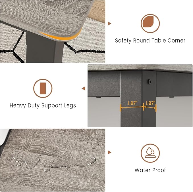 GarveeHome 78.7in Industrial Dining Table for 6, Wooden Long Dinner Table with Mortise Tenon Design, Kitchen Table with Sturdy Metal Legs, for Dining Room Home Office Living Room, Grey
