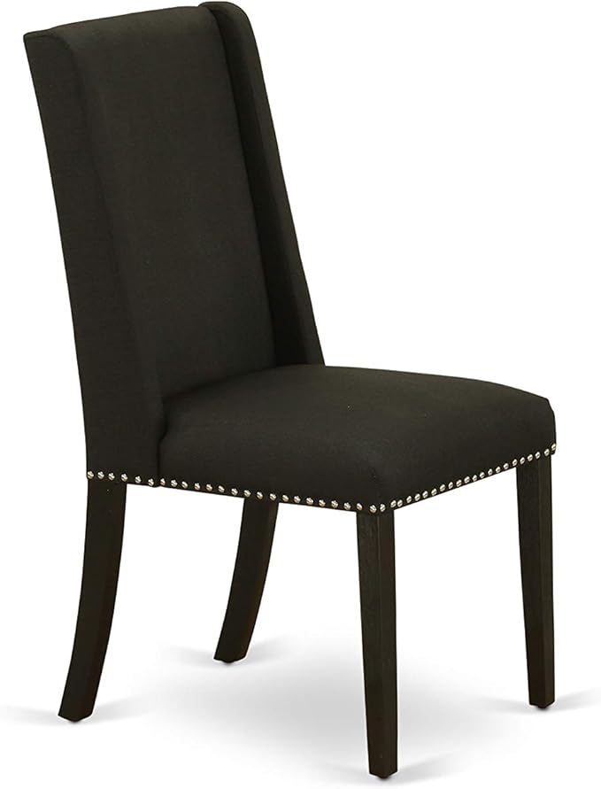 East West Furniture X677FL624-5 5 Piece Dining Room Furniture Set Includes a Rectangle Dining Table with X-Legs and 4 Black Linen Fabric Parsons Chairs, 40x72 Inch, Multi-Color