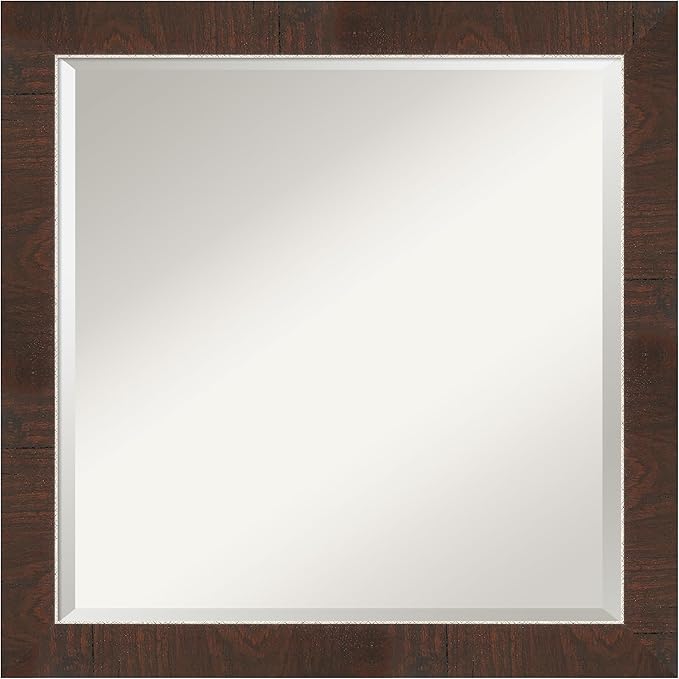 Amanti Art Brown Wall Mirror 23x23 Wildwood Brown Narrow Square Bathroom Mirror for Wall Decor Living Room, Medium Rustic Farmhouse Frame, Hangs Horizonally and Vertically, Bathroom Decor, Beveled