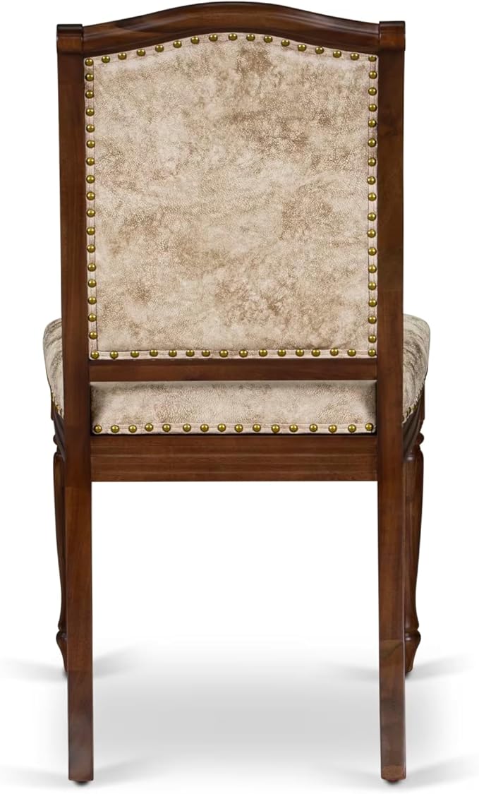LEMA7-AWA-36 7 Pieces Dining Room Set Consists of a Rectangular Modern Dining Table and 6 Light Beige Polyester Fabric Kitchen Chairs, Antique Walnut Finish