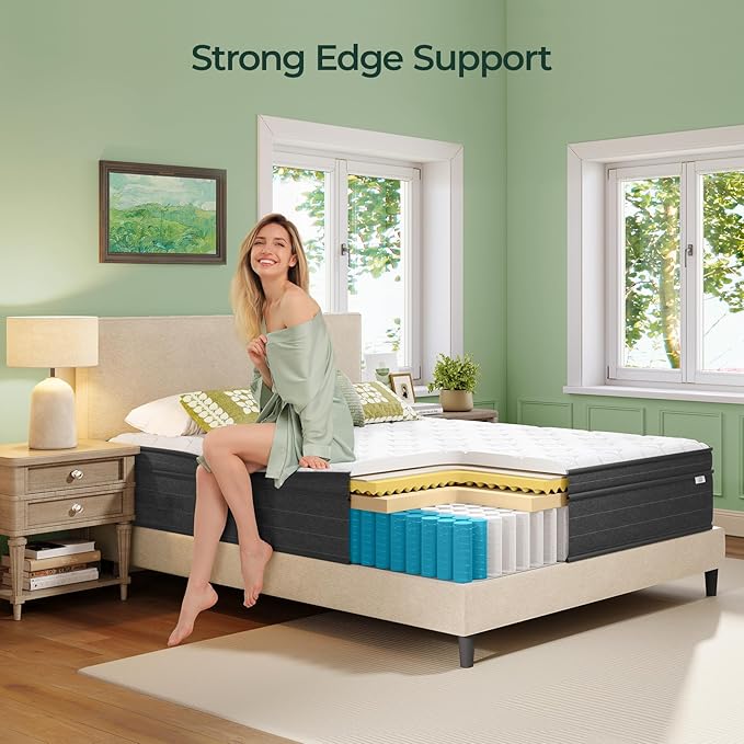Twin Mattress 10 Inch in a Box - Memory Foam & Pocket Spring Hybrid Mattress for Back Pain Relief, Cool Breathable Fiberglass-Free Cover, Medium Firm, CertiPUR-US Certified