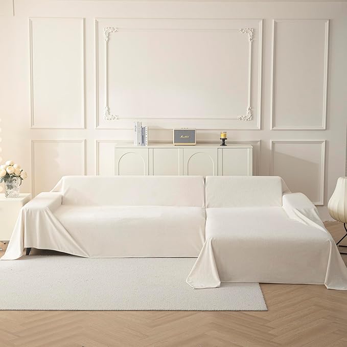 MYSKY HOME White Couch Cover Couch Covers for 3 Cushion Couch Sofa Pet Friendly Sectional Couch Covers L Shape Dog Couch Cover Protector for Sectional Sofa Covers Couch Protector, 71" x 134"