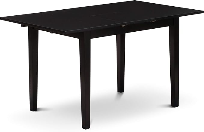 East West Furniture NOCE3-BLK-21 3 Piece Dining Table Set Contains a Rectangle Dining Room Table with Butterfly Leaf and 2 Mineral Blue Linen Fabric Parsons Chairs, 32x54 Inch, Black