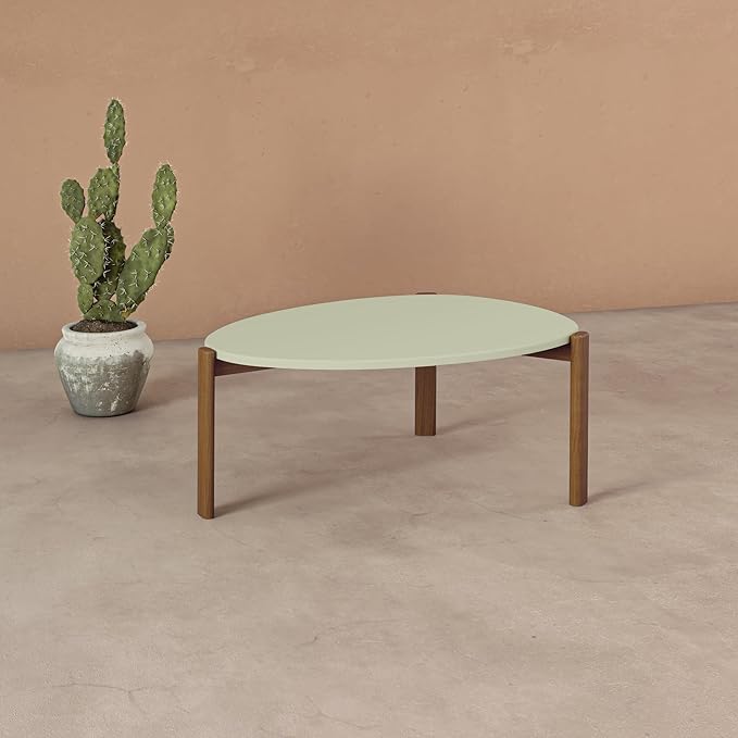 Manhattan Comfort Gales Mid Century Modern Coffee Table with Oval Triangle Shaped Top, Accent Furniture for Living Room Made from Solid Eucalyptus Wood, Pistachio Green