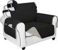 PureFit Reversible Sofa Cover Water Resistant Chair Couch Cover, Machine Washable Furniture Cover with Non-Slip Foam and Adjustable Strap for Dogs, Pets (Chair, Black/Beige)