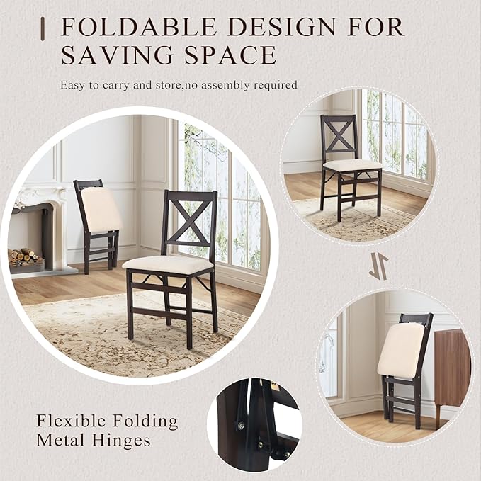 COLAMY 60 Inch Rectangular Kitchen Dining Table for 6, Modern Farmhouse Dining Table Set for 6, Wood Dining Table and Folding Dining Chairs for Kitchen, Dining Room, Restaurant, Brown/Beige