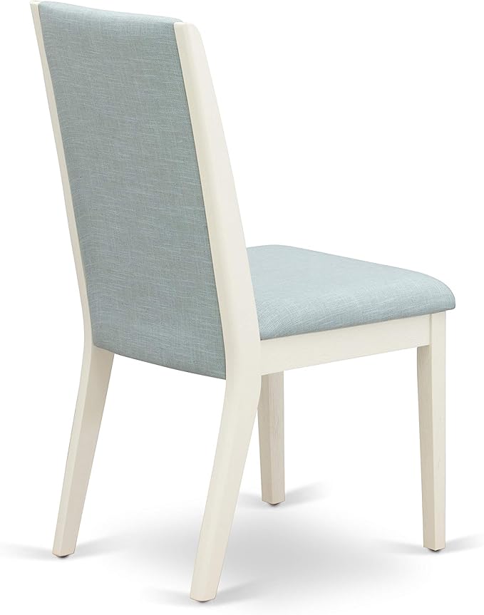 East West Furniture X097LA015-7 7 Piece Modern Dining Table Set Consist of a Rectangle Wooden Table with X-Legs and 6 Baby Blue Linen Fabric Upholstered Chairs, 40x72 Inch, Multi-Color