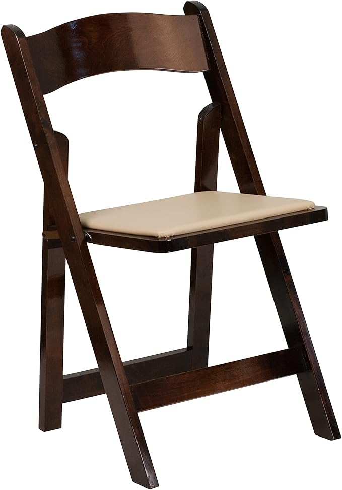 Flash Furniture 4 Pack HERCULES Series Fruitwood Wood Folding Chair with Vinyl Padded Seat