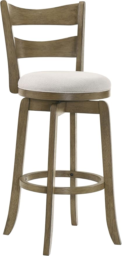 Armen Living Blair 30 in. Putty Brown Bar Height Rubberwood Swivel Barstool with Cream Fabric Seat - Set of 4