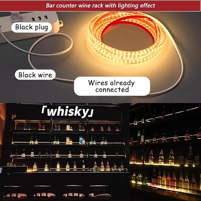 Wall-Mounted Metal Wine Rack with LED Lights 3-Tier Floating Bar Shelves with Wine Glass Rack Large Wine Bottle Display Rack Hanging Shelf, for Home Bar Dining Room Decorative (Black, 100cm/39.3in)