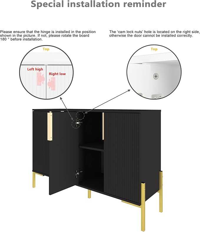 4 Doors Sideboard Buffet Cabinet with Adjustable Shelves,Modern Accent Sideboard with Golden Legs,Wide Storage Cabinet for Kitchen,Living Room,Black