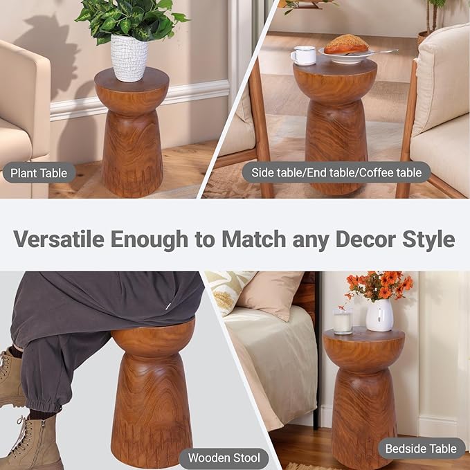 Athaliah 19.25”H Wood Side Table – Natural Wooden End Table, Round Wood Accent Table for Living Room, Patio, Garden, Balcony, or Home Decor