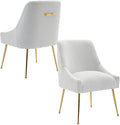 Modern Velvet Dining Chairs Set of 6, Contemporary Upholstered Furniture Collection with Polished Gold Metal Legs, Elegant Accent Chairs for Kitchen Living Room(Teddy Fleece,White)