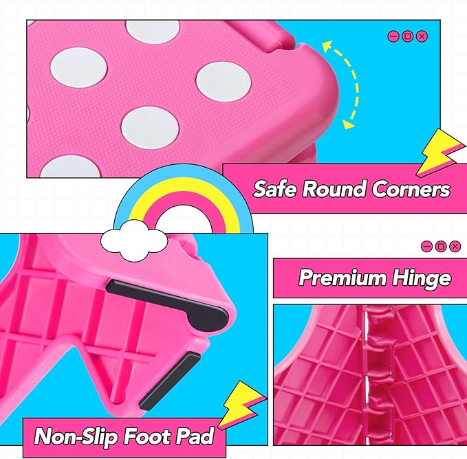 Delxo Folding Step Stool,11 Inch Non-Slip Foldable Step Stools,Portable Lightweight Small Folding Stool with Handle for Kitchen Bathroom in Pink,1 Pack