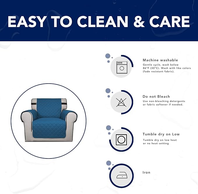 PureFit Reversible Sofa Couch Cover Water Resistant Couch Covers for 3 Cushion, Washable Furniture Cover with Non-Slip Foam and Adjustable Strap for Dogs, Pets (Sofa, Peacock Blue/Ivory)