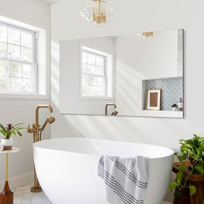 Frameless Mirror, 30x48 inch Rectangle Bathroom Mirrors for Wall, Upgraded Shatterproof Large Vanity Mirror Over Sink with Polished Edge for Bathroom,Bedroom,Living Room and Entryway