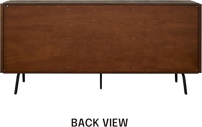 NTC MOSSIC Sideboard with 2 Doors and 3 Drawers, Buffet Cabinet with Natural Rattan and Metal Legs, Modern Storage Cabinet for Living Room, and Hallway, Effortless Assembly - Dark Walnut