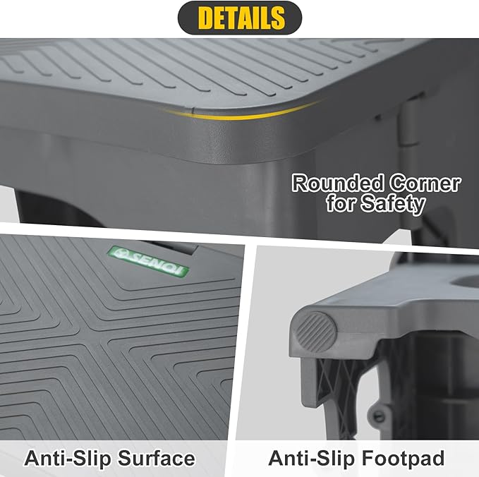 Folding 2-Step Stool for Adults Kids Non-Slip Collapsible Portable Step Stool for Kitchen Home Toilet Bedroom Office Bathroom Rv,Holds 300 Lbs(Grey)