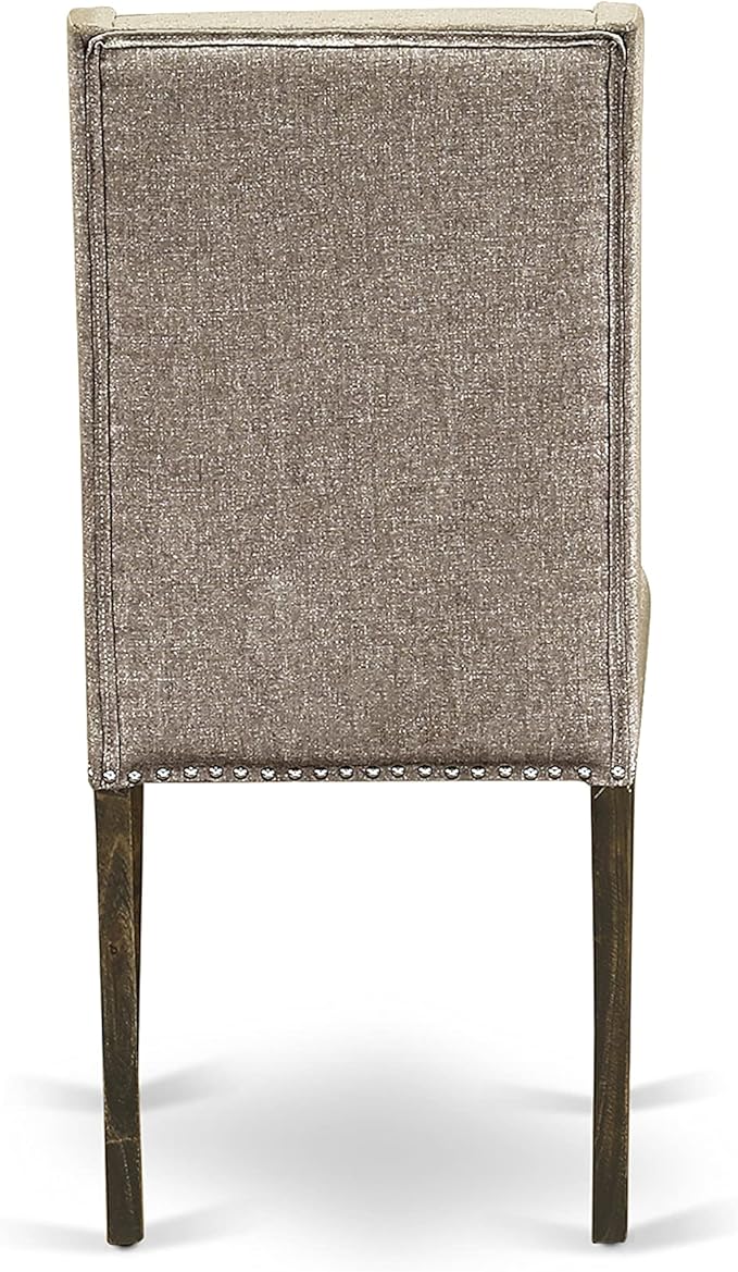 East West Furniture X727FL716-9 9 Piece Modern Dining Table Set Includes a Rectangle Wooden Table with X-Legs and 8 Dark Khaki Linen Fabric Parsons Dining Chairs, 40x72 Inch, Multi-Color