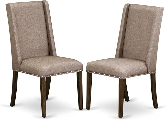 East West Furniture V797FL716-7 7 Piece Dining Room Furniture Set Consist of a Rectangle Dining Table with V-Legs and 6 Dark Khaki Linen Fabric Parsons Chairs, 40x72 Inch, Multi-Color