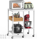 Kitchen Microwave Cart with Wheels,Coffee Bar Table Station,4-Tier Rolling Baker's Oven Rack,Small Appliance Storage Shelf,Utility Trolley Side Table for Kitchen,Office, Living Room (Snowy White)