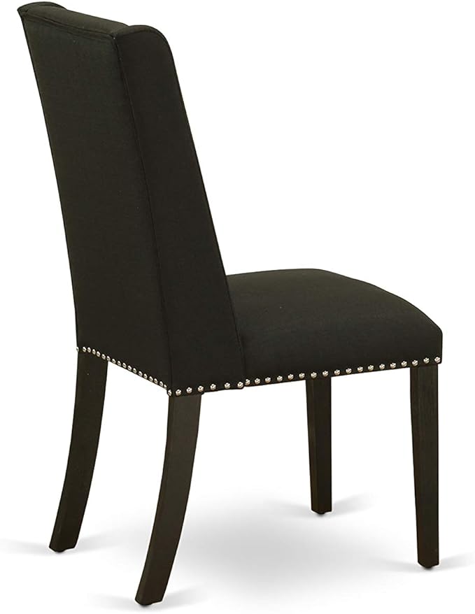 East West Furniture X697FL624-5 5 Piece Kitchen Table & Chairs Set Includes a Rectangle Dining Table with X-Legs and 4 Black Linen Fabric Parson Dining Chairs, 40x72 Inch, Multi-Color