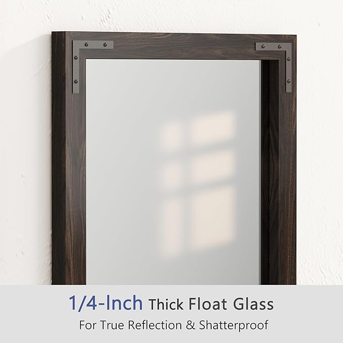 VocalStar Black Wood Framed Mirror 24 x 36 Inch, Rustic Natural Black Wooden Rectangle Bathroom Vanity Wall Mirror for Farmhouse Boho Decor, 1/4-inch Shatterproof Glass | Waterproof