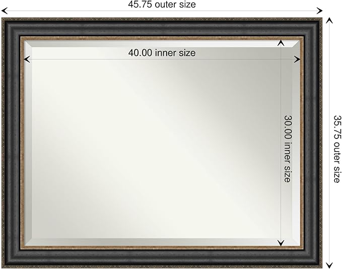 Amanti Art Black Bathroom Mirror for Over Sink, 36x46 Thomas Black Bronze Rectangle Vanity Mirror, X-Large Traditional Frame, Hangs Horizonally and Vertically, Bathroom Wall Decor, Beveled Edge