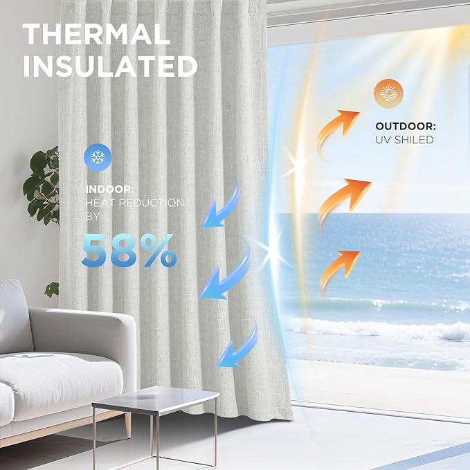Joydeco polyester Curtains 96 inch Length 2 Panels Set Burg 100% Blackout Long Drapes for Bedroom Living Room Darkening Curtain Thermal Insulated Back tab Rod Pocket(W70 x L96 Inch, White)