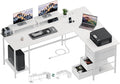 66" L Shaped Computer Desk, 94.4'' Home Office Desk with Power Outlets, 4 Adjustable Storage Drawers & 2 Monitor Stands, Large Two Person Gaming Table for Writing Study, White