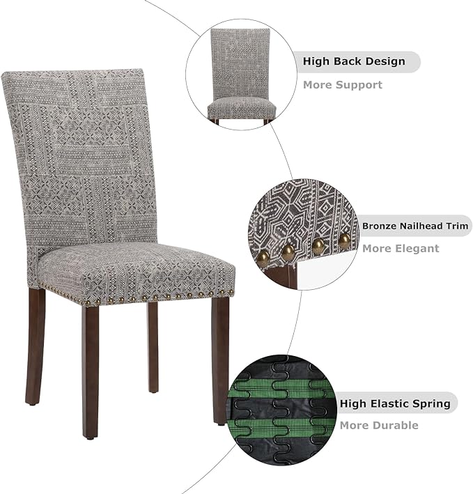 COLAMY Upholstered Parsons Dining Chairs Set of 4, Fabric Dining Room Kitchen Side Chair with Nailhead Trim and Wood Legs - Boho