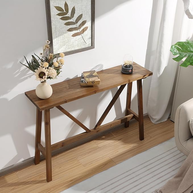 Wnutrees 43" Farmhouse Solid Wood Console Tables, Rustic Hallway Table, Solid Firwood Sofa Table for Entryway, Living Room, Easy Assembly, Natural