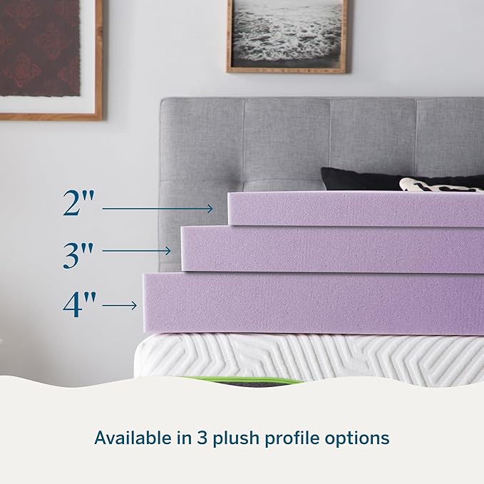 Lucid 4 Inch Lavender Infused Memory Foam Mattress Topper - Ventilated Design – Pressure Relieving Bed Topper - Mattress Pad – CertiPur Certified - California King Size