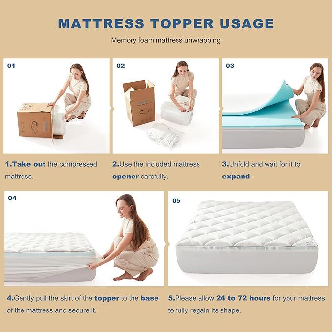 Bedlore 4-Inch Full Mattress Topper for Back Pain - Dual Layer Medium Support (2" Gel Memory Foam + 2" Cooling Fluffy Pillow Top Pad), Breathable & Pressure Relief (White)