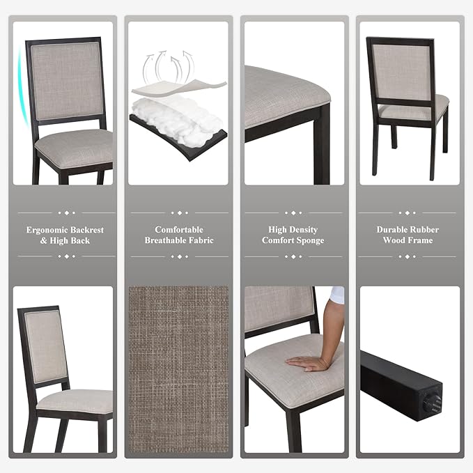 COLAMY Upholstered Dining Chairs Set of 4, Mid Century Modern Dining Room Chairs, 19 Inch Kitchen Chairs with Back for Dining Room Restaurant, Brown