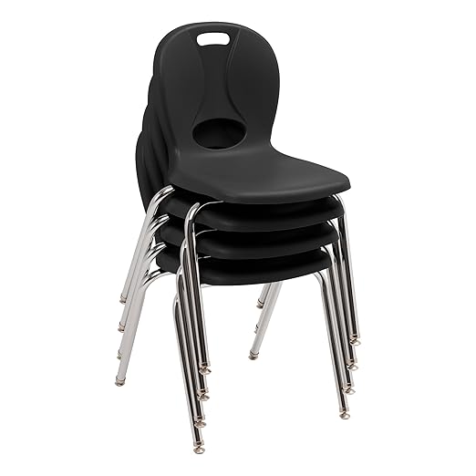 Learniture LNT-116-CSW-BK Learniture Structure Series Stackable School Chairs for Classroom, 16" Seat Height, Black, Pack of 4