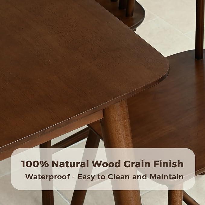 DELAVIN 47.2" Solid Wood Dining Table, Mid Century Modern Wooden Kitchen Table, Farmhouse Dining Room Table, Easy Assembly, Walnut, 47.2" L x 29.5" W