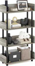Furinno Turn-N-Tube 4-Tier Multipurposes Display Rack, Open Shelf Rack/Storage with Back & Side Panel, French Oak/Black