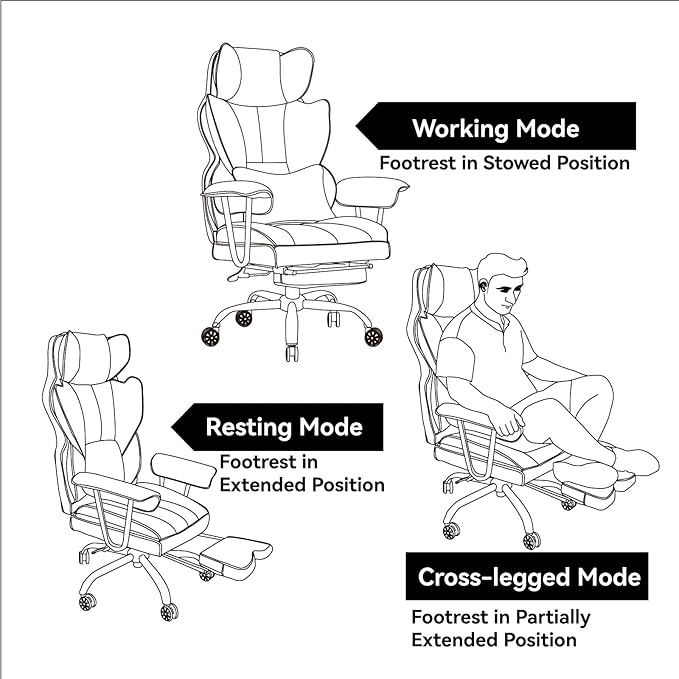 Efomao Desk Office Chair 400LBS, Big and Tall Office Chair, PU Leather Computer Chair, Executive Office Chair with Leg Rest and Lumbar Support, Black Office Chair