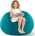 HABUTWAY 2FT Bean Bag Chair, 2' Beanbags Small Bean Bag Chairs with Filling, Teardrop Bean Bag Chair Luxurious Velvet Ultra Soft Fur with Removable Cover (Dark Green)