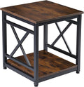Industrial End Table Side Table with 2-Tier Storage Shelf, 18'' Square Nightstand Bedside Table X-Design Metal Frame for Living Room Bedroom, Rustic Brown