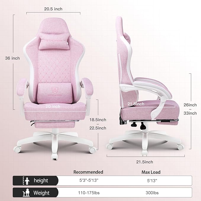 GTPLAYER Gaming Chair, Computer Office Chair with Pocket Spring Cushion, Linkage Armrests and Footrest, High Back Ergonomic Computer Chair with Lumbar Support Task Chair with Footrest