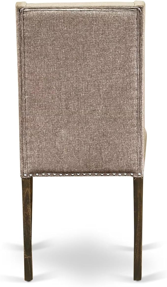 East West Furniture V727FL716-5 5 Piece Dining Room Furniture Set Includes a Rectangle Dining Table with V-Legs and 4 Dark Khaki Linen Fabric Upholstered Chairs, 40x72 Inch, Multi-Color