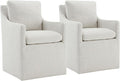 Upholstered Dining Chairs with Casters No Assembly Modern Accent Armchair with Rollers for Diningroom Bedroom Livingroom Reading Room,Linen,2 Boxs